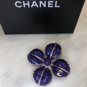 Chanel Eggplant Purple Flower Brooch Pin
